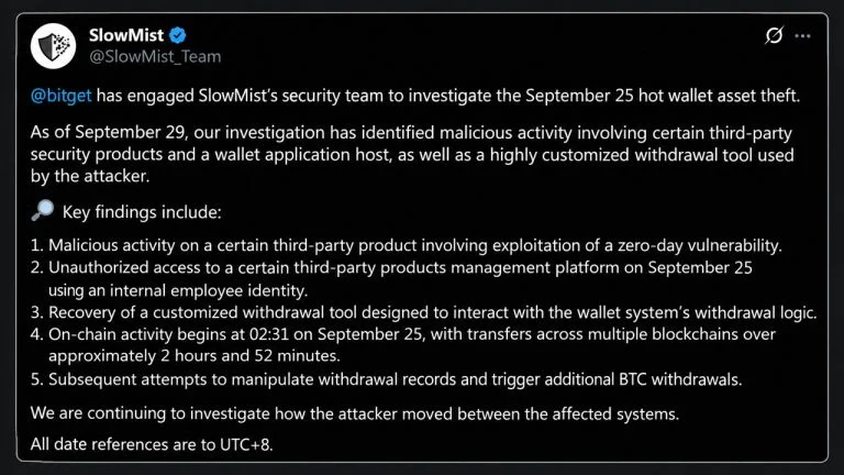 Slowmist hack update on Bitget